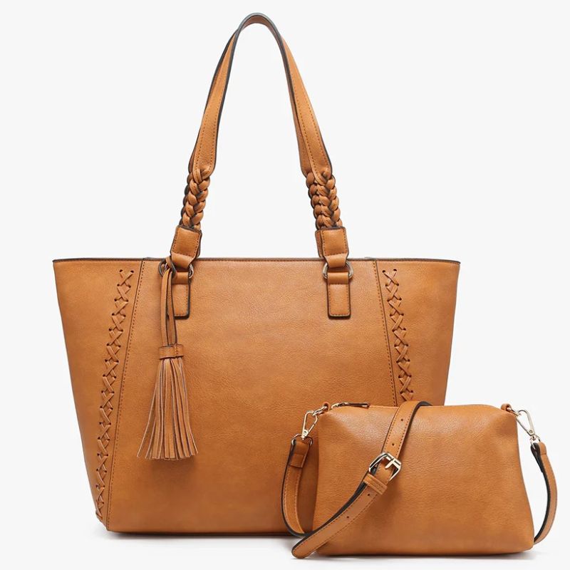 Lisa Braided Tote Ginger Biscuit